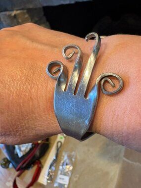 Artisan Handmade Folk Art Square Stainless Steel Fork Upcycle Bangle Bracelet